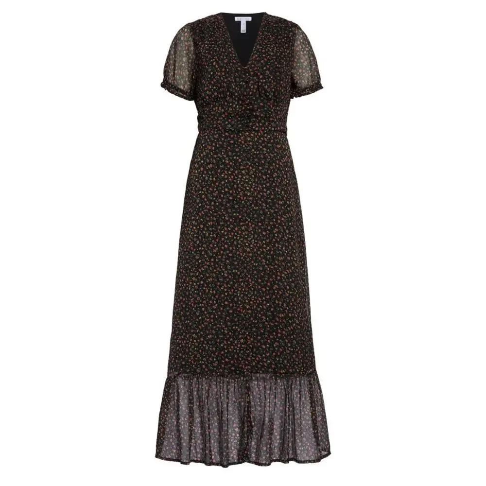 Leith Sz Medium Black Dark Romantic Floral Midi Dress Feminine Date Formal - Picture 2 of 8